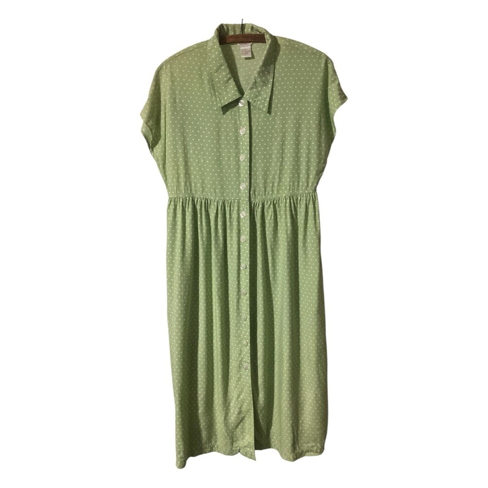 Vintage Ellen Ashley Dress Size 10 Polka Dots Green Spring Summer Cottagecore